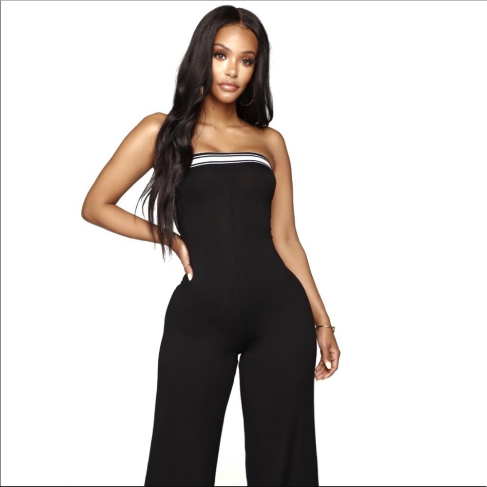 NWT Boutique Sleeveless Black Jumpsuit Stretch Strapless Romper Pantsuit L - Picture 3 of 4